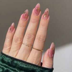 New24pcs Press On Nails Long Almond Star&Gradient Glitter Design False Nails Set